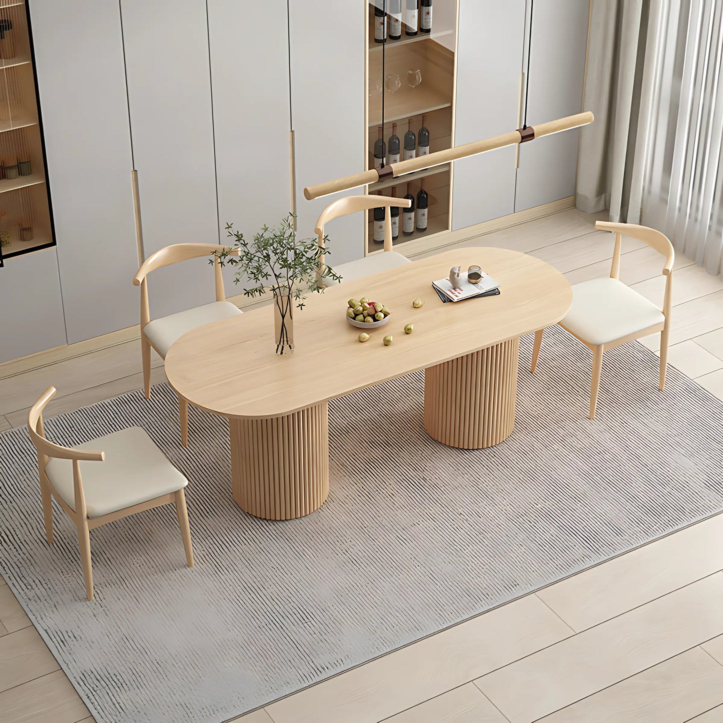 Oval Shape Pine Wood Dining Table Modern Dining Table Wood Dining Table for Home