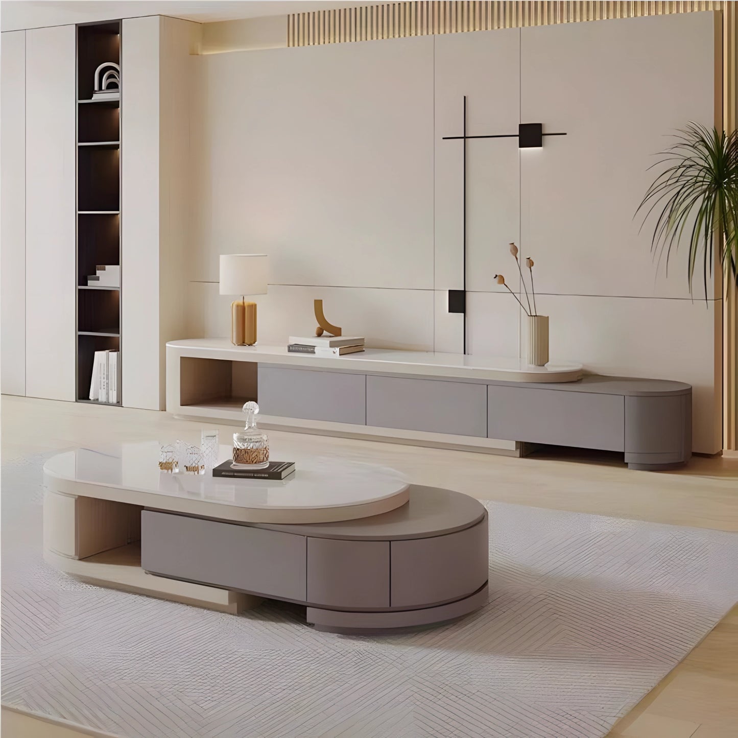 Italian Cream Wind Oval Telescopic Modern Simple TV Console