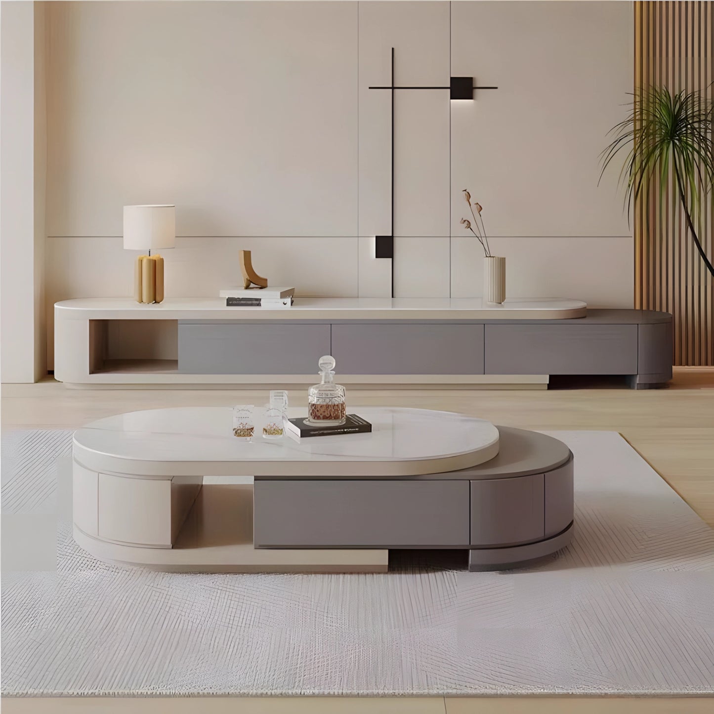 Italian Cream Wind Oval Telescopic Modern Simple TV Console
