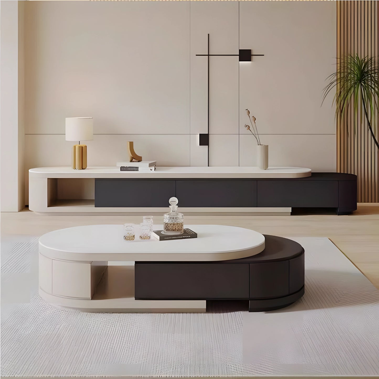 Italian Cream Wind Oval Telescopic Modern Simple TV Console