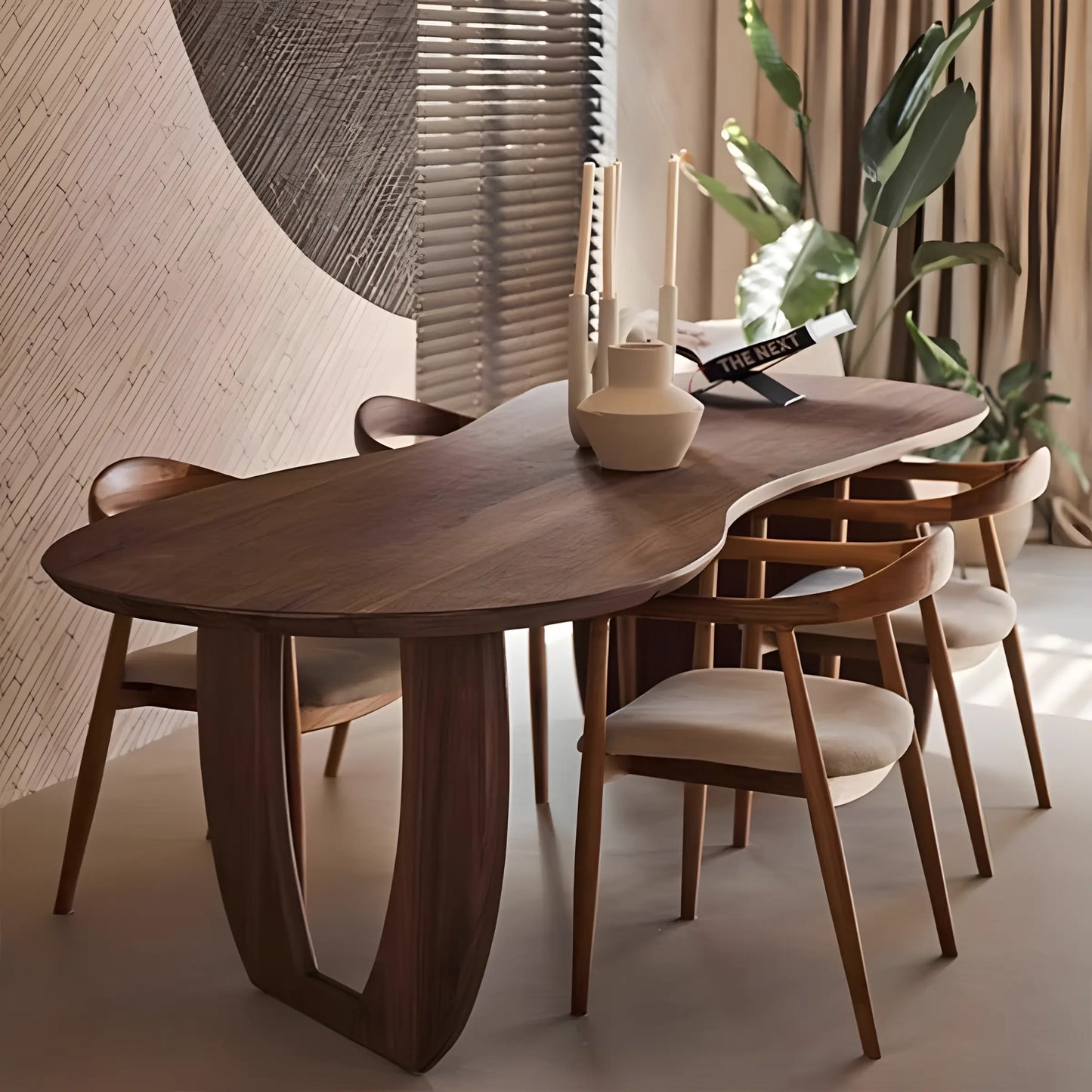 Nordic Wabi Sabi Black Walnut Dining Table and Chair