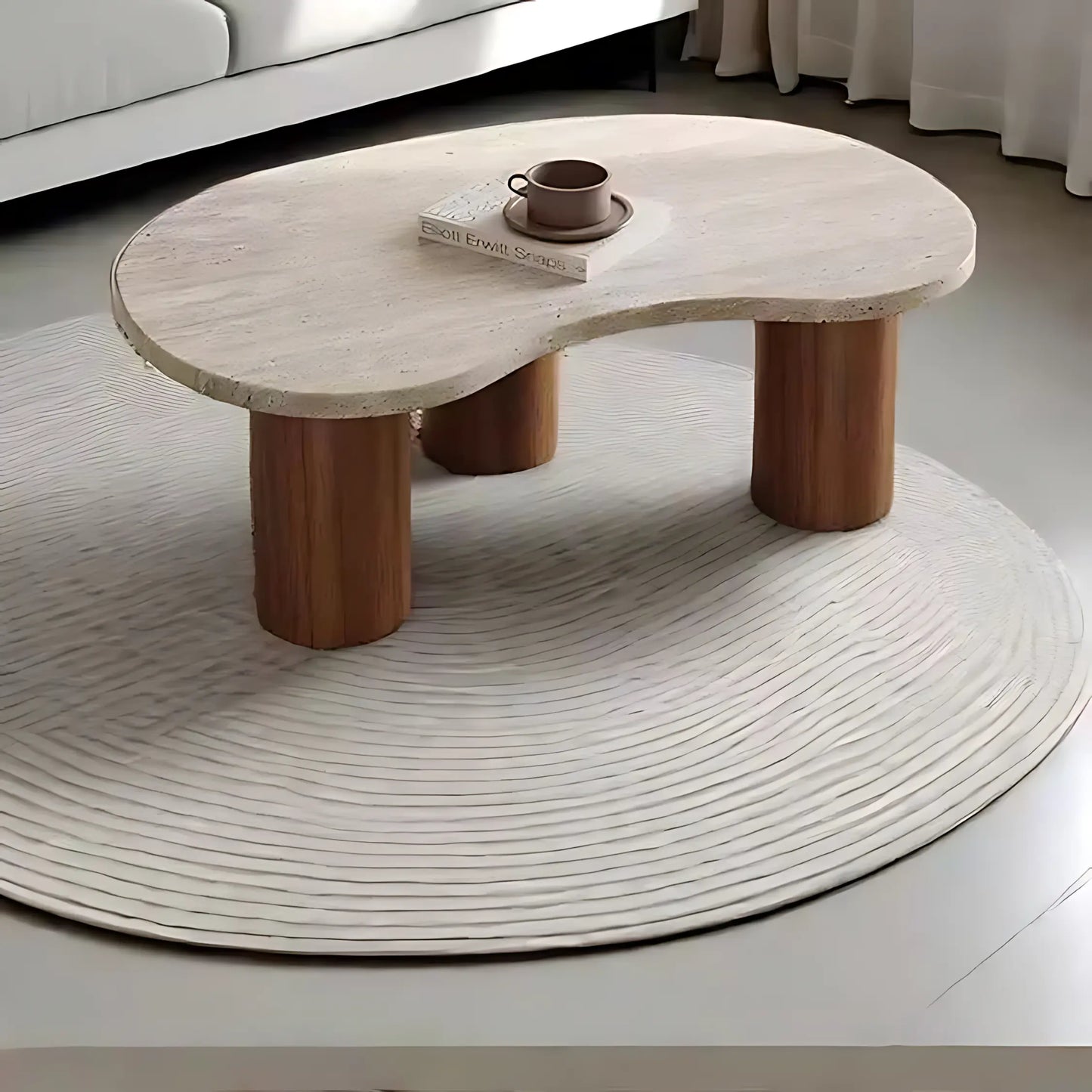 Italy Luxury Minimalist Solid Wood Leg Side Table Luxury Irregular Travertine Top Coffee Table