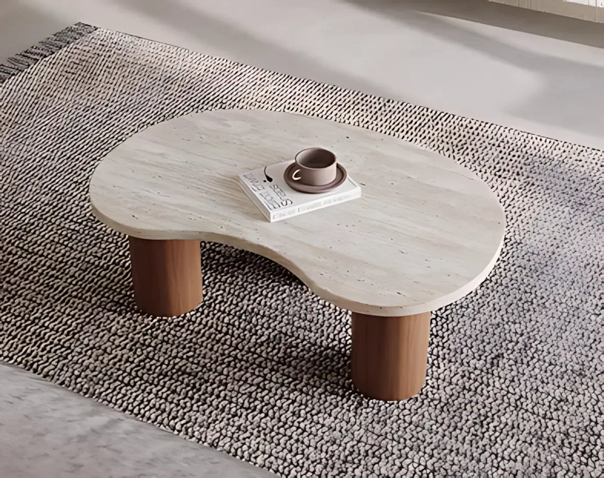 Italy Luxury Minimalist Solid Wood Leg Side Table Luxury Irregular Travertine Top Coffee Table