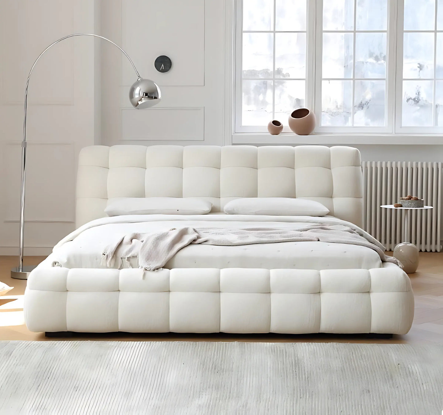 Cotton Sugar Shape Boucle Fabric Queen & King Size Bed Frame