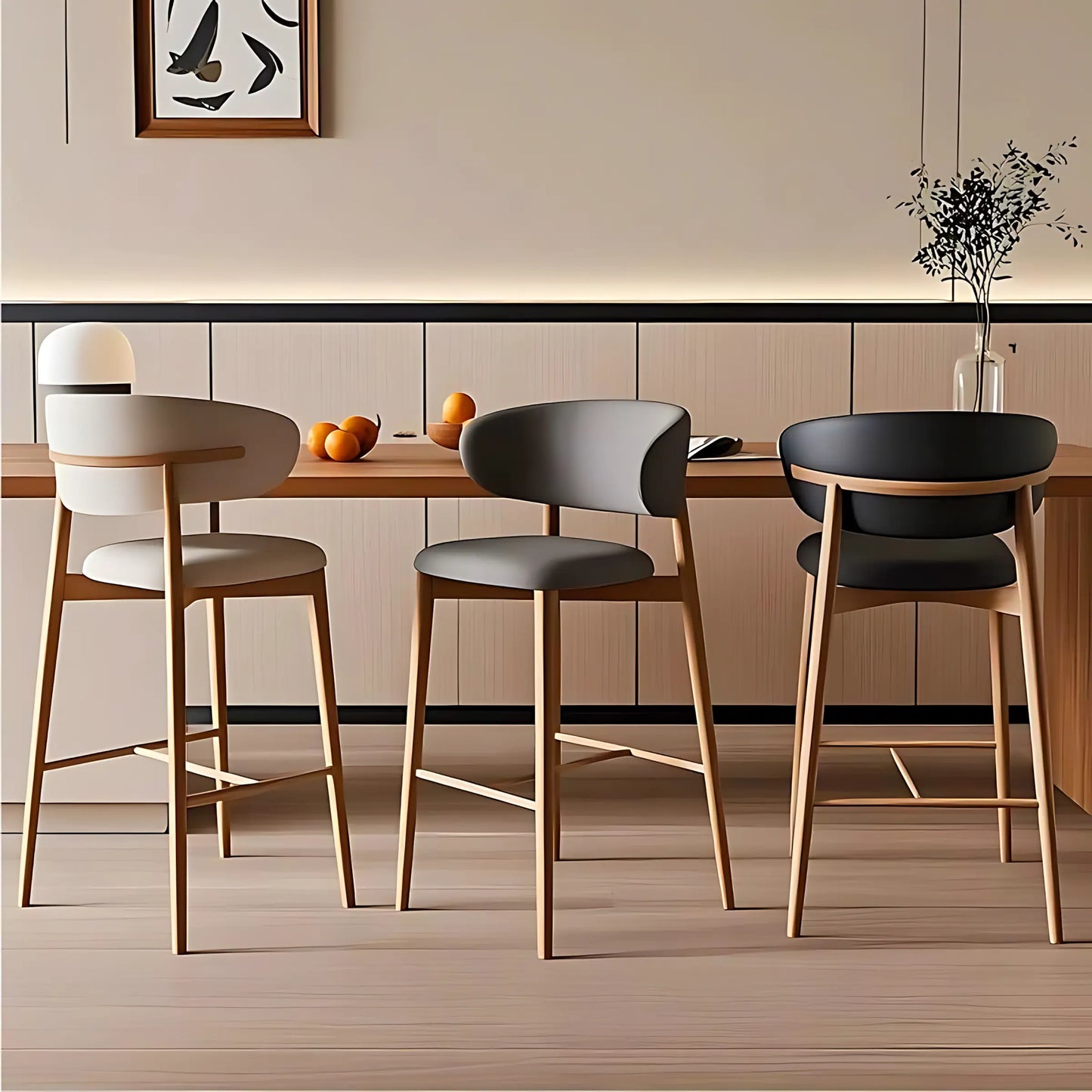 Nordic Luxury Solid Ash Woodr Stools bar Chairs High Chair for Kitchen Counter