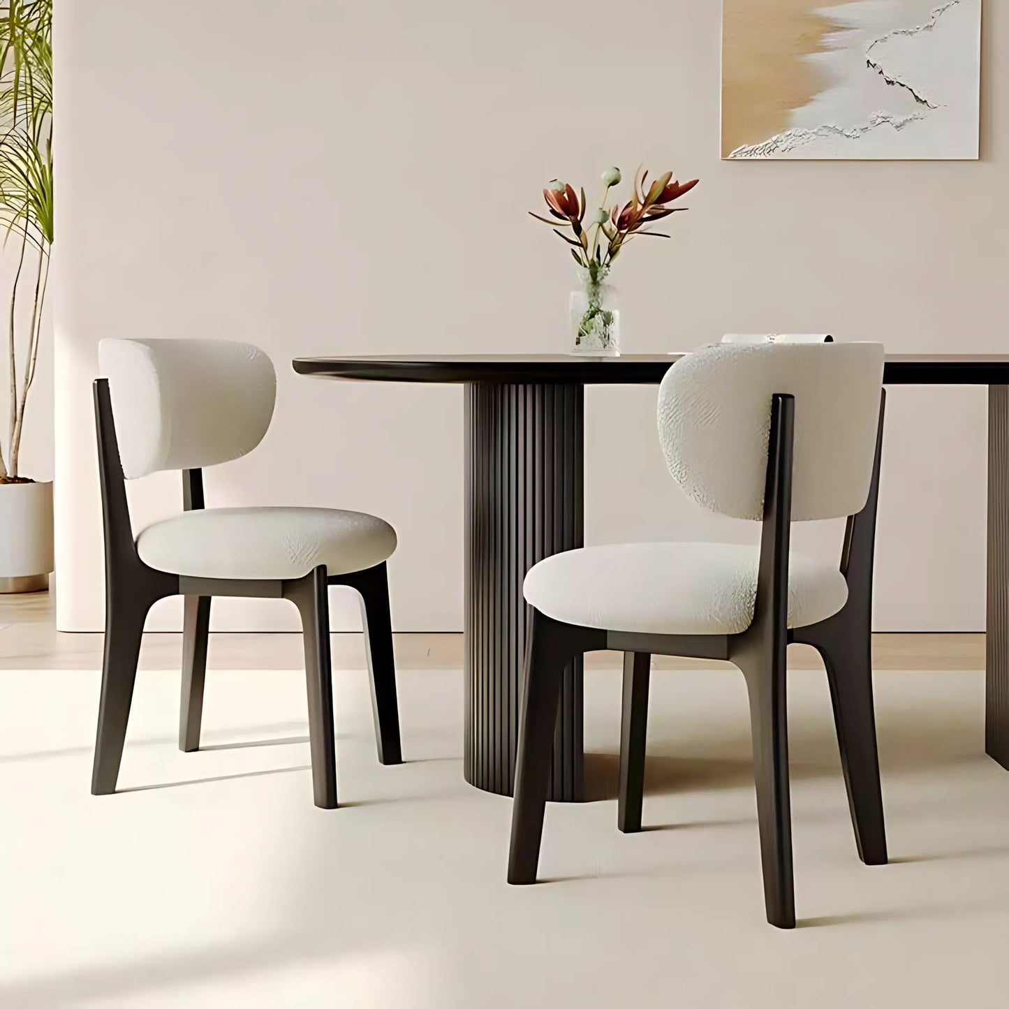 Modern Design High Density Foam Soft Boucle Solid Ash Wooden Dining Chair