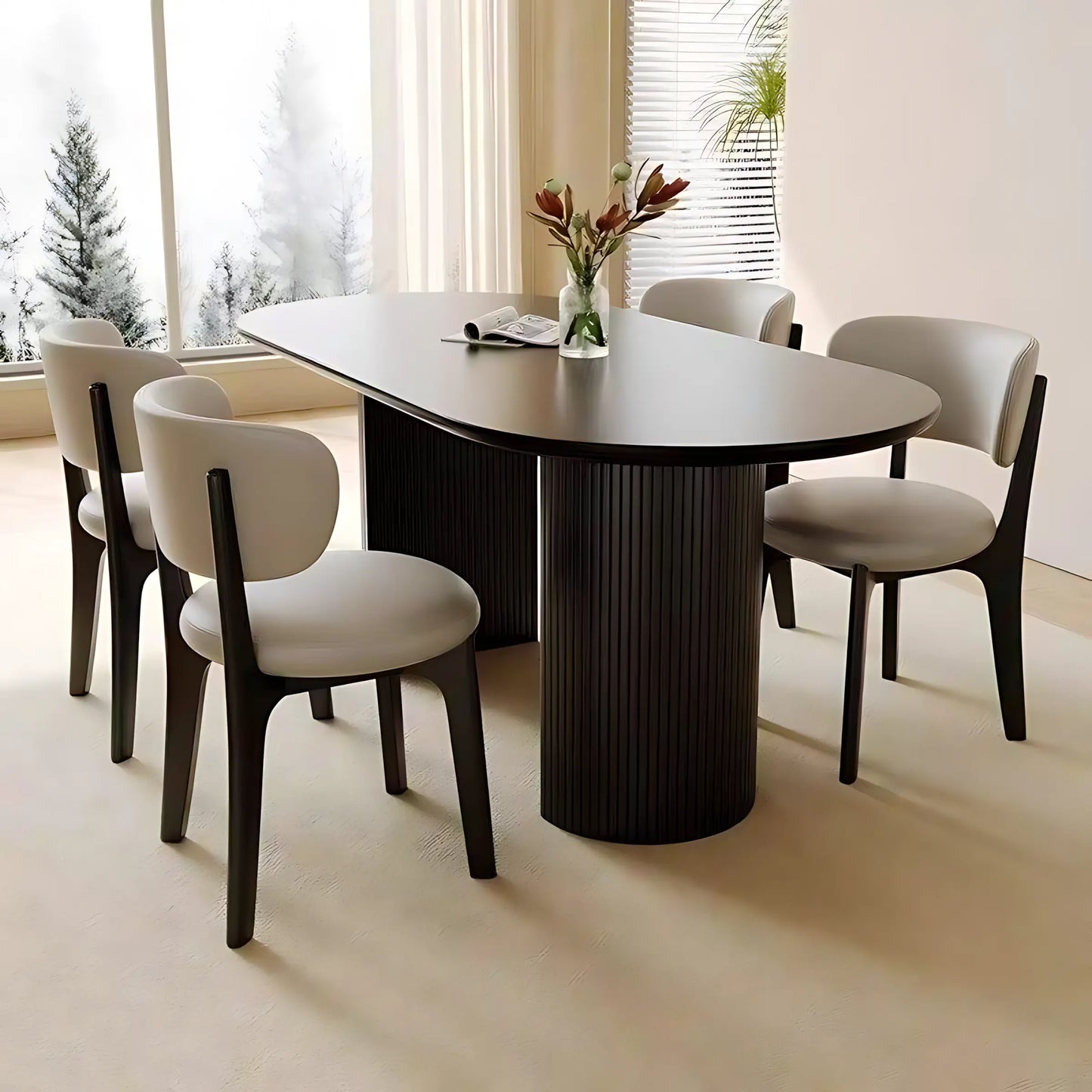 Modern Design High Density Foam Soft Boucle Solid Ash Wooden Dining Chair