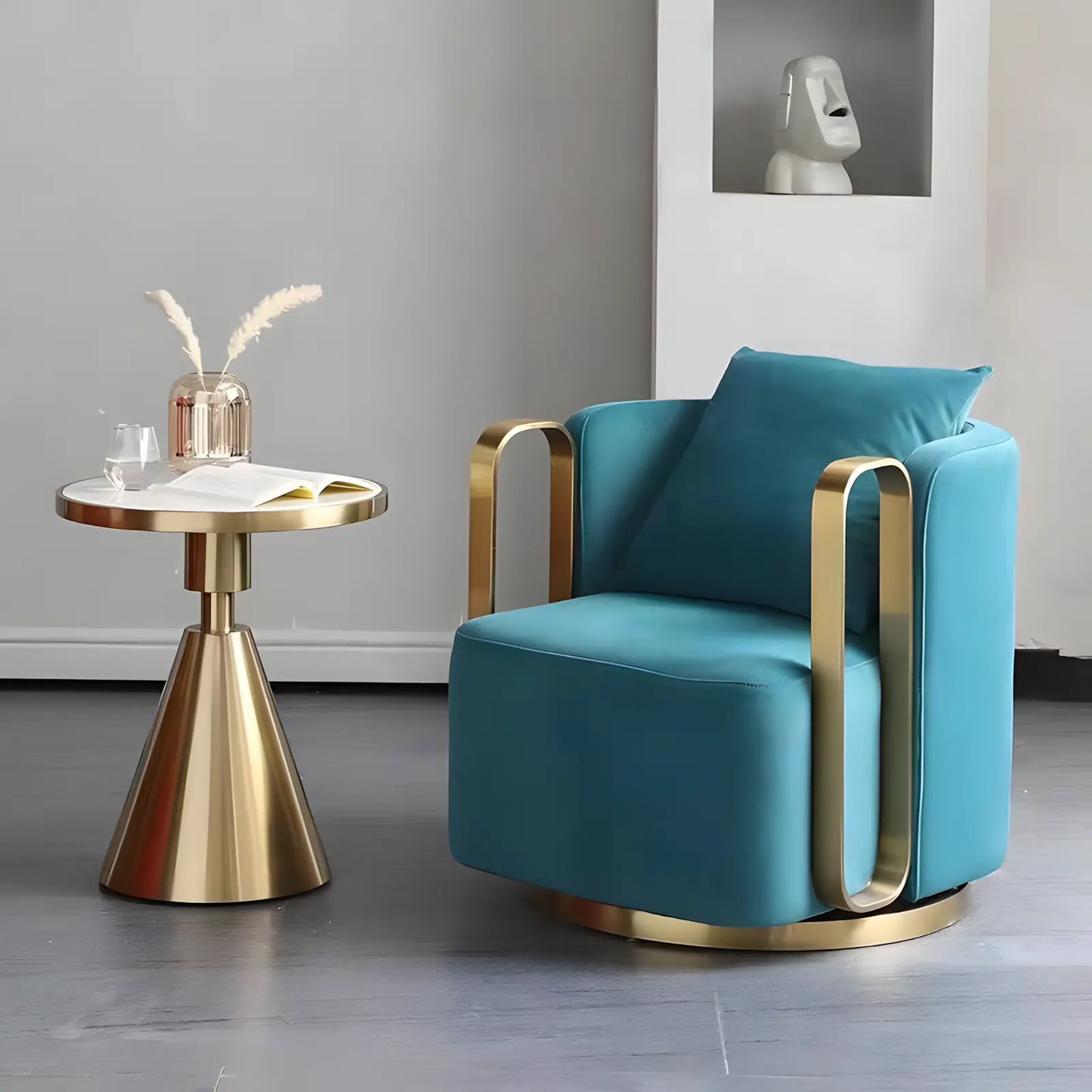 Modern Fabric Lounge Swivel Armchair Luxury Gold Metal Frame Velvet Single Sofa Chair