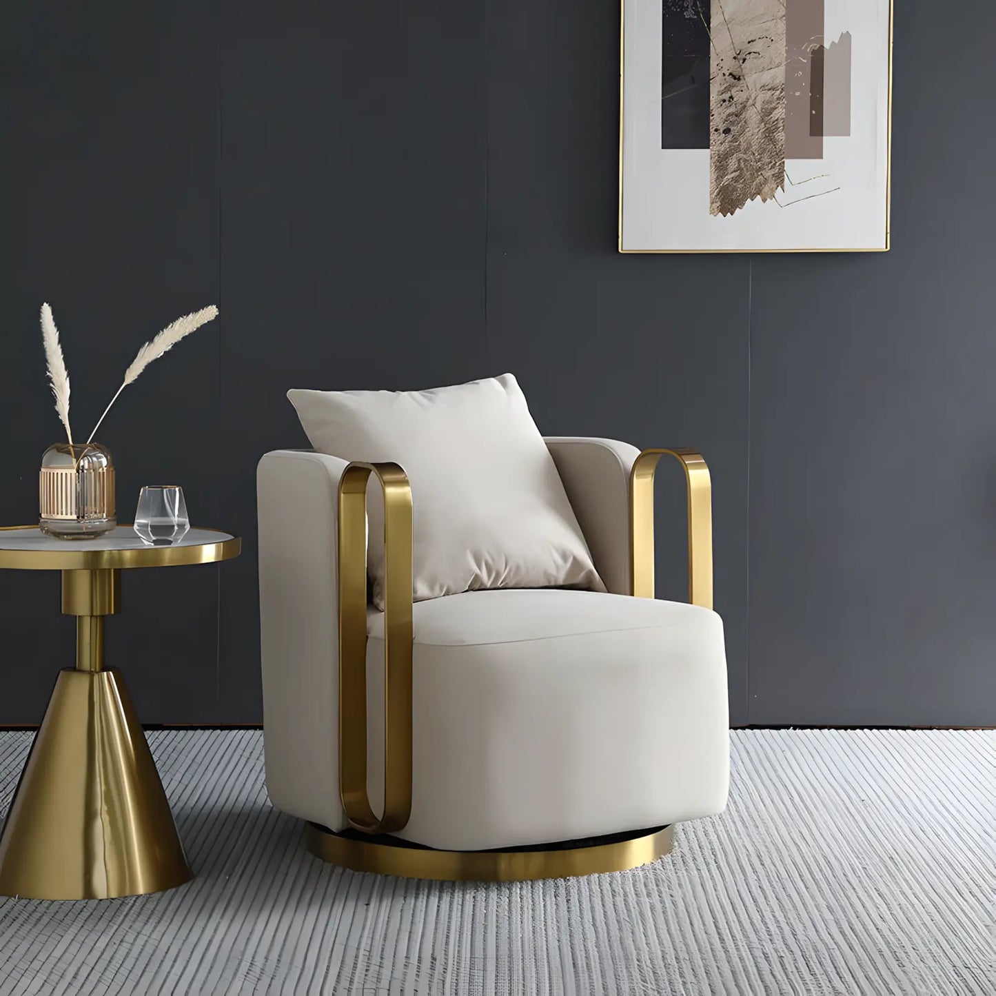 Modern Fabric Lounge Swivel Armchair Luxury Gold Metal Frame Velvet Single Sofa Chair