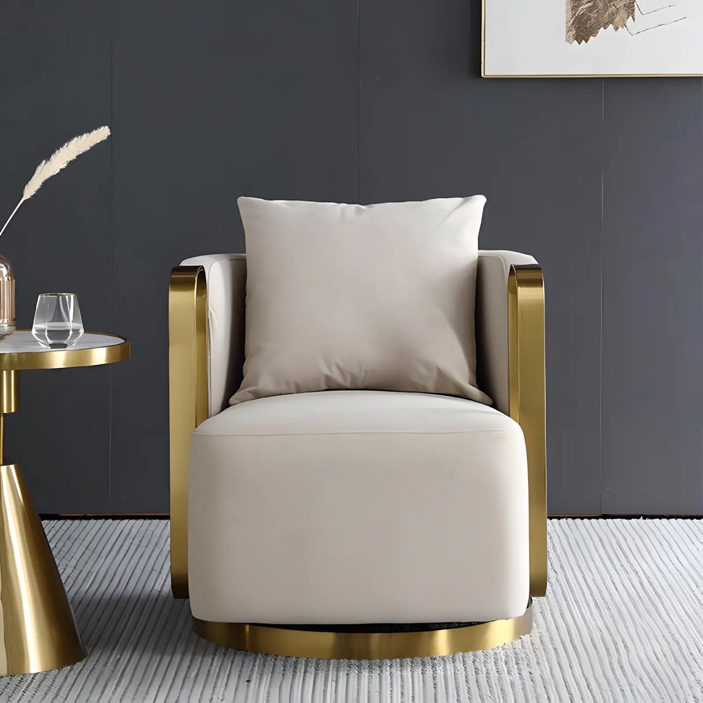 Modern Fabric Lounge Swivel Armchair Luxury Gold Metal Frame Velvet Single Sofa Chair