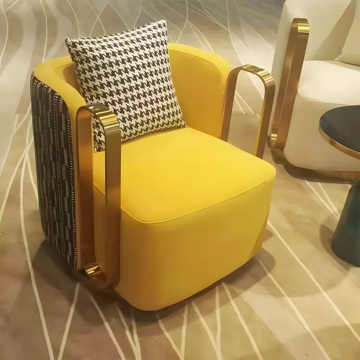Modern Fabric Lounge Swivel Armchair Luxury Gold Metal Frame Velvet Single Sofa Chair