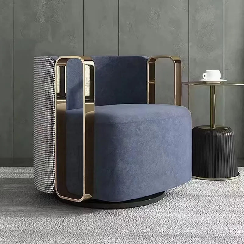Modern Fabric Lounge Swivel Armchair Luxury Gold Metal Frame Velvet Single Sofa Chair