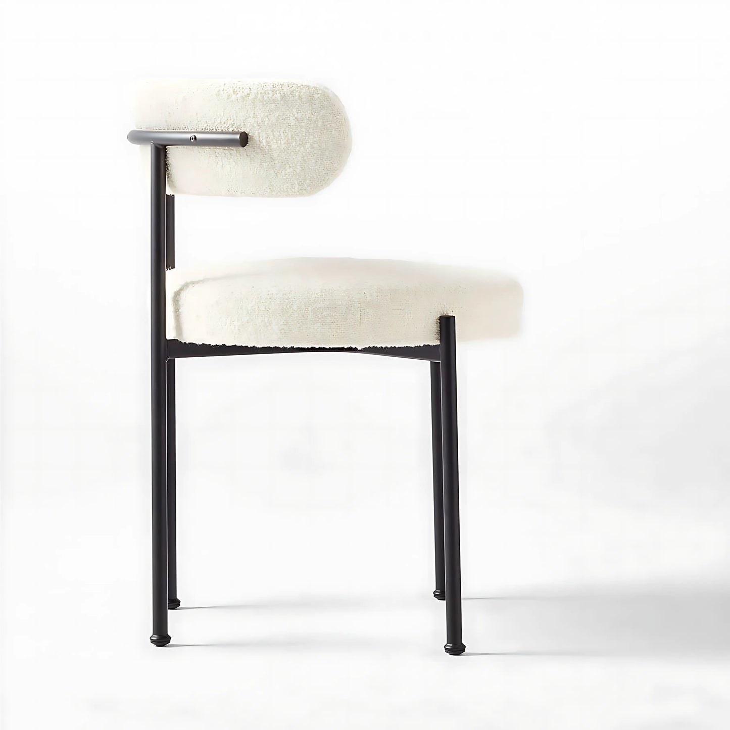 Luxury White Nordic Boucle Dining Chair With Metal Iron Legs