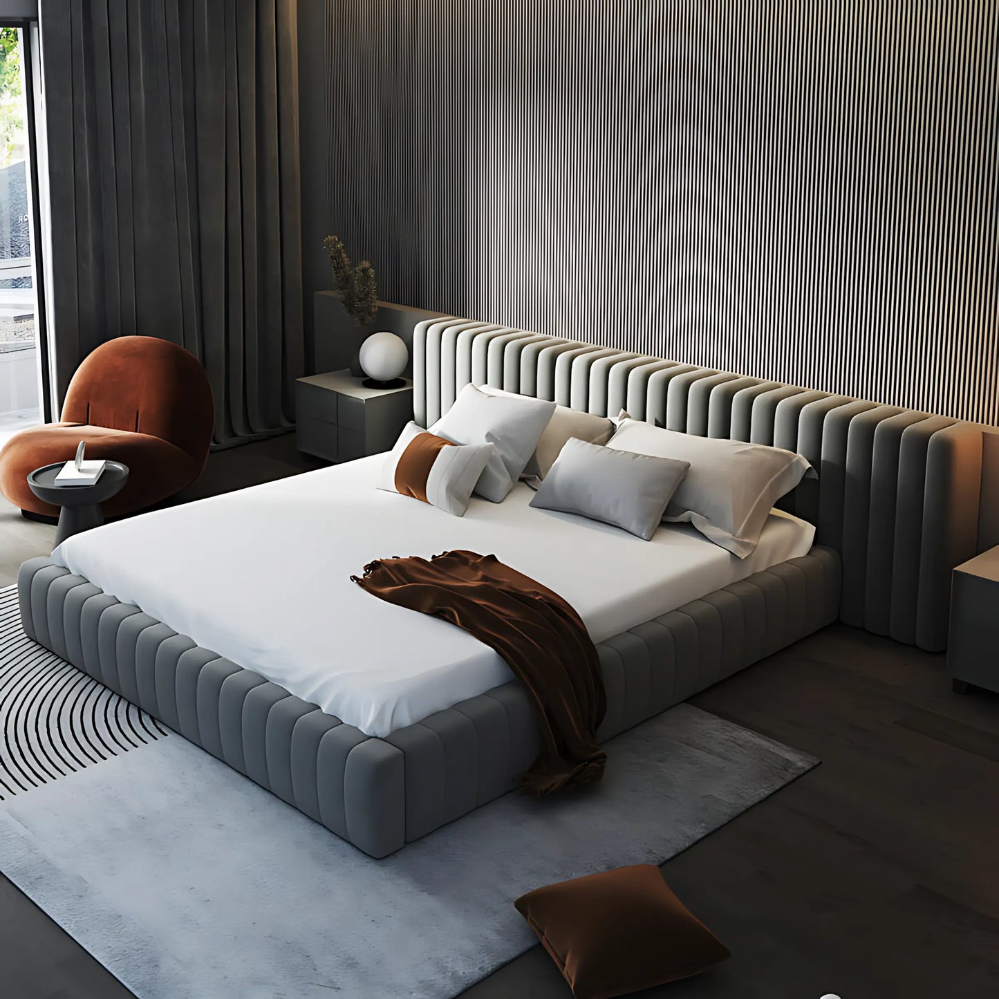 Modern Style Up-holstered king Size Bed Luxury Queen Bed Frame