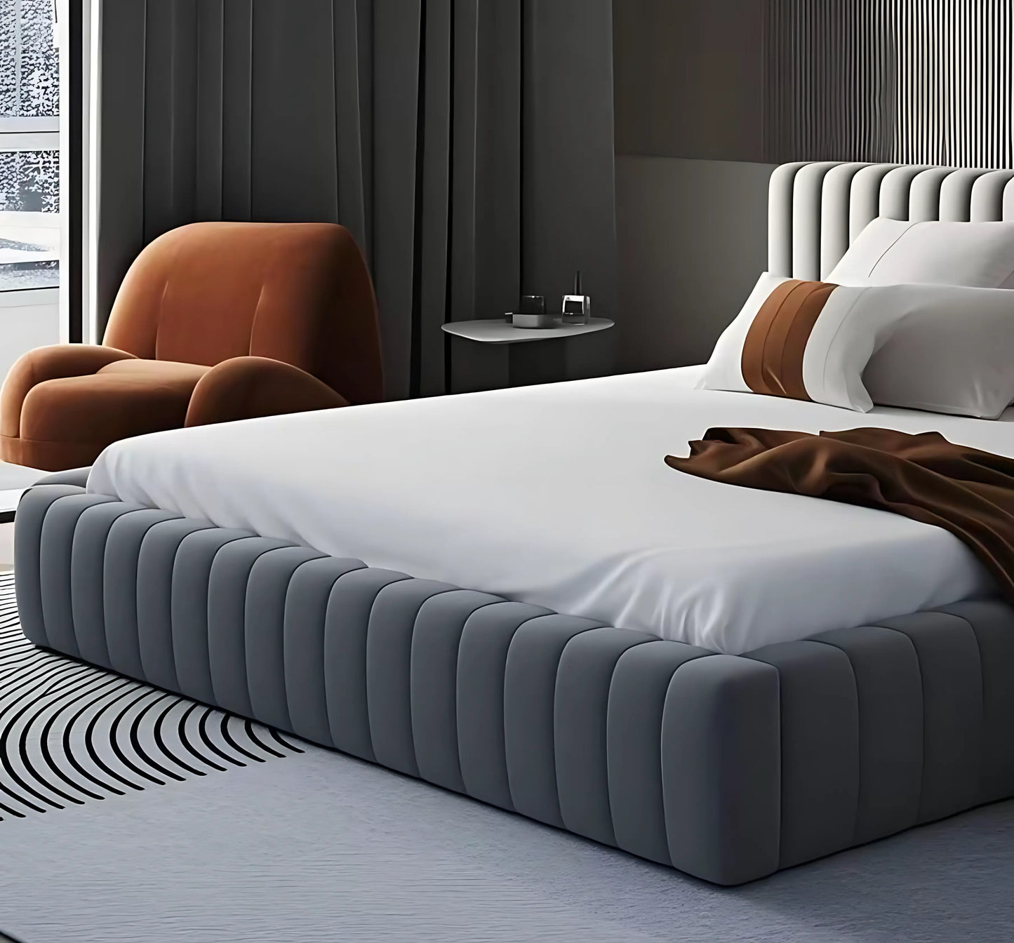 Modern Style Up-holstered king Size Bed Luxury Queen Bed Frame