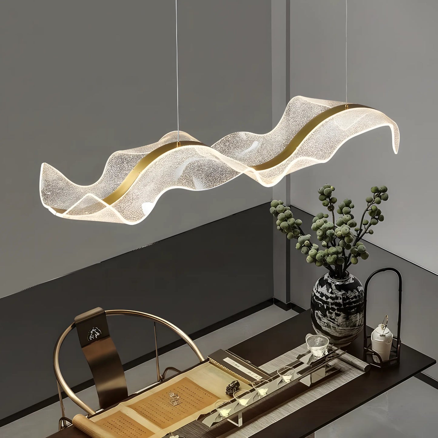 Modern Acrylic Led Chandeliers Rectangular Long Ribbon Chandelier Pendant Lights