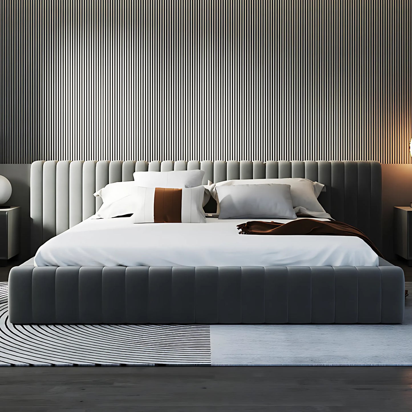 Modern Style Up-holstered king Size Bed Luxury Queen Bed Frame