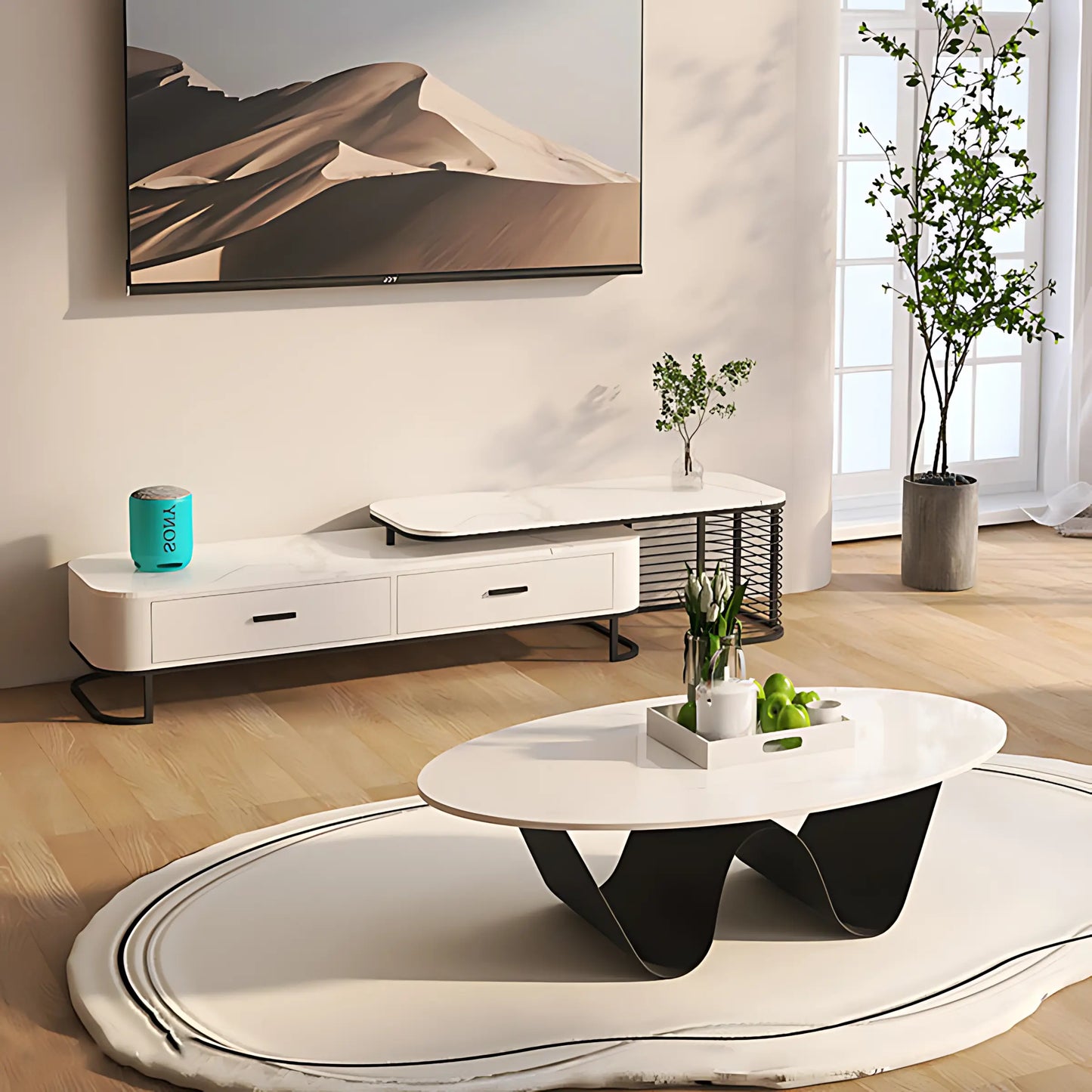 Nordic Design Oval Shape Metal Frame Coffee Table