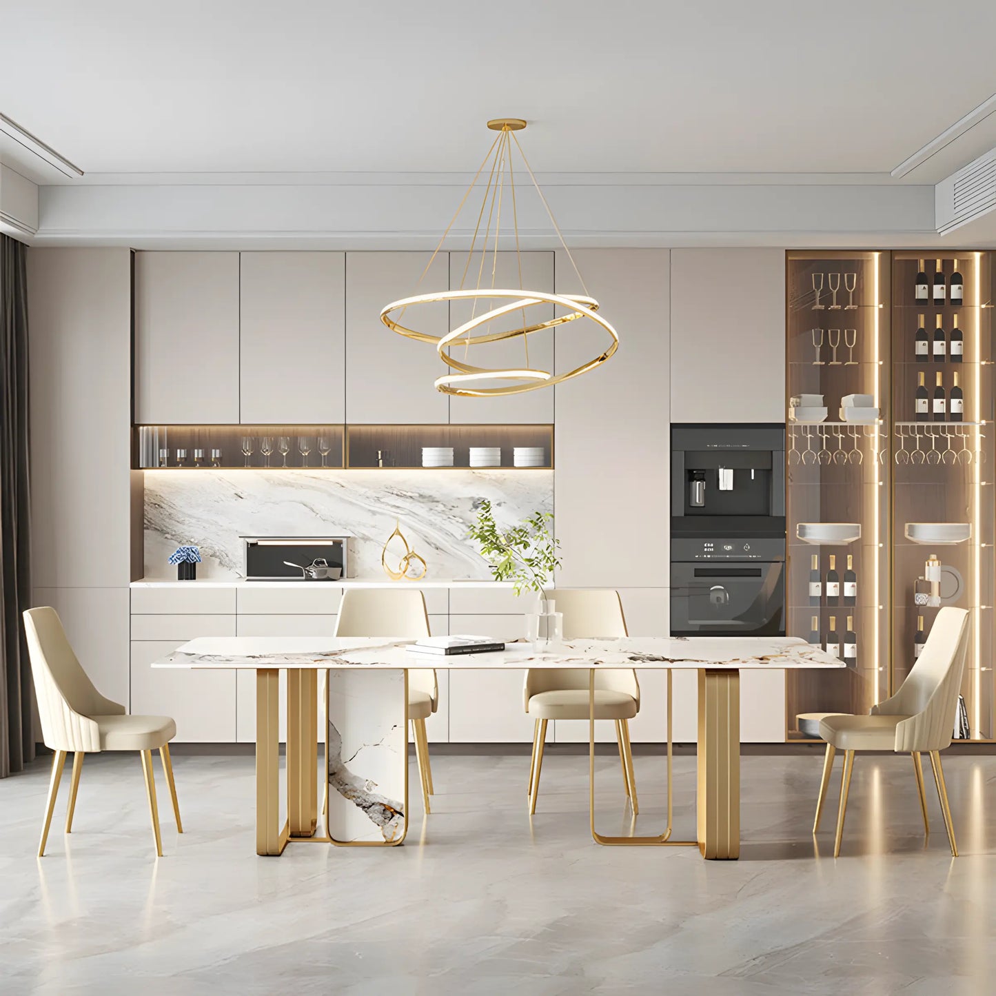 Italian Light Luxury Light Rock Plate Dining Table and Chair