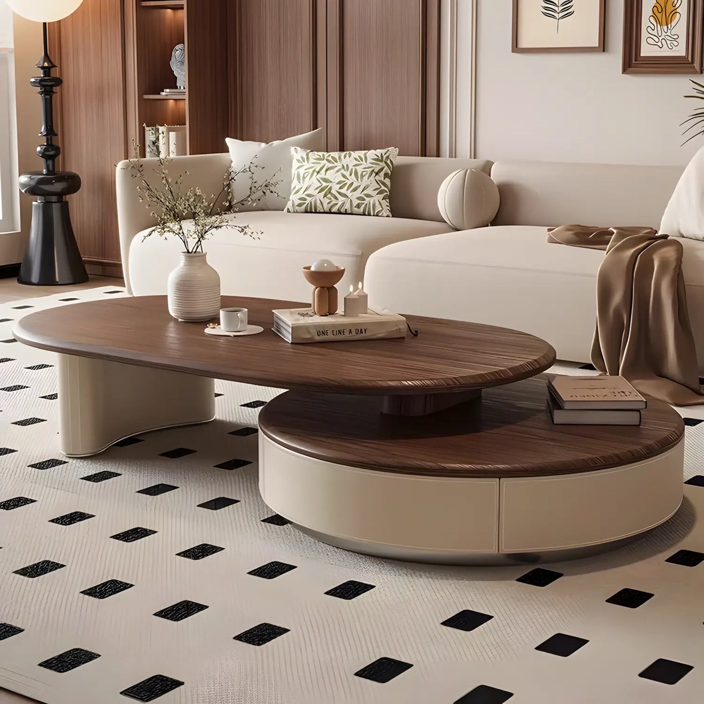 Retro Style Light Luxury Telescopic Round Coffee Table