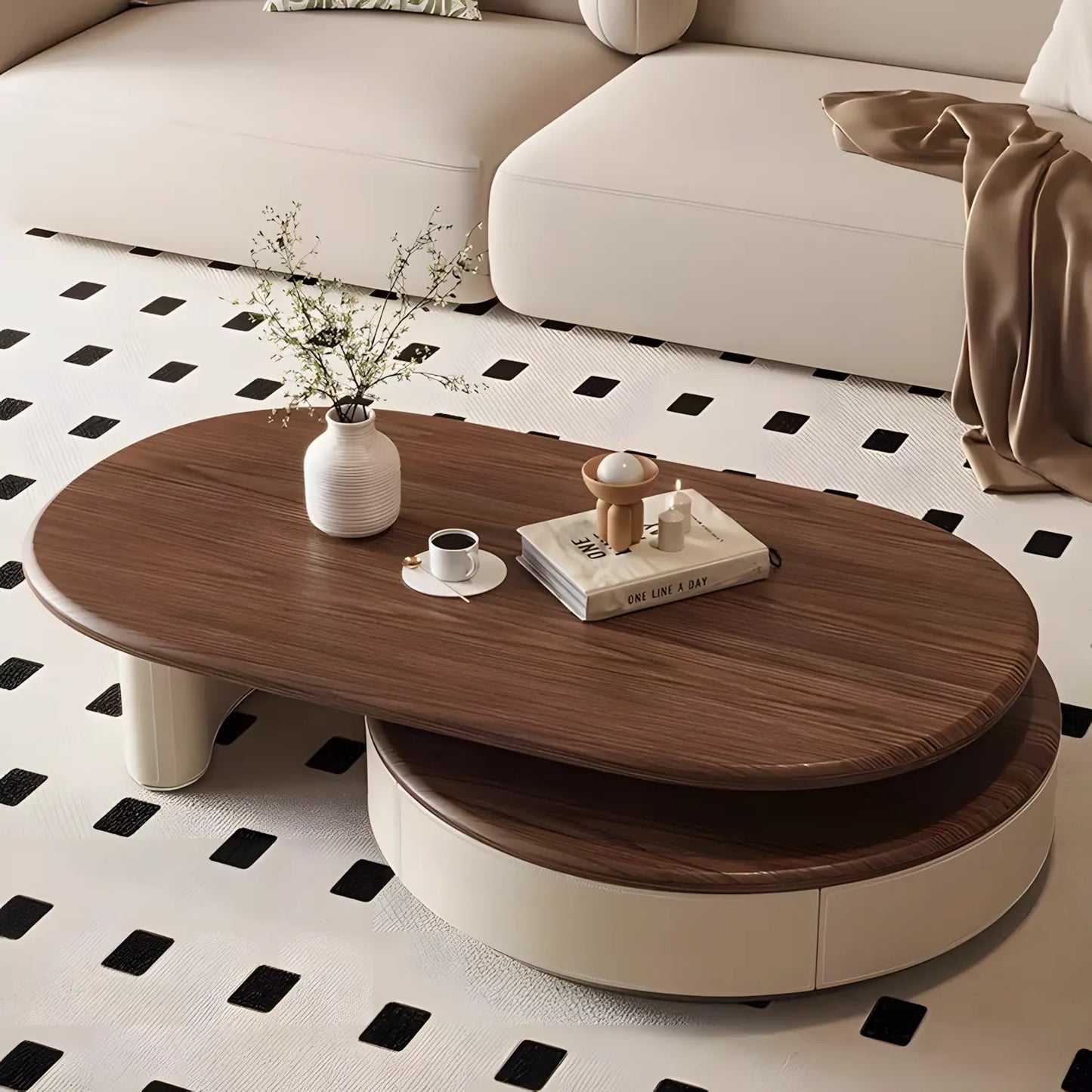Retro Style Light Luxury Telescopic Round Coffee Table