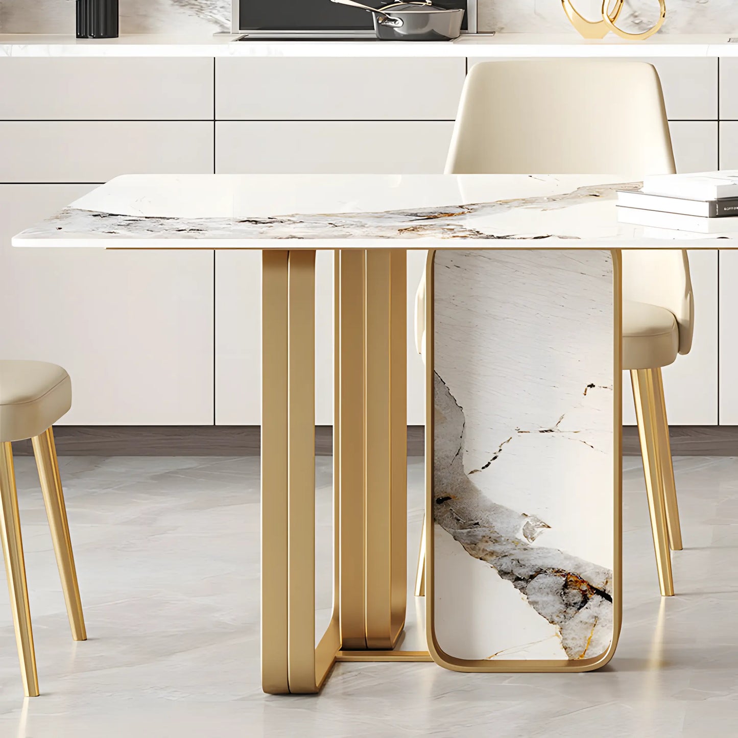 Italian Light Luxury Light Rock Plate Dining Table and Chair