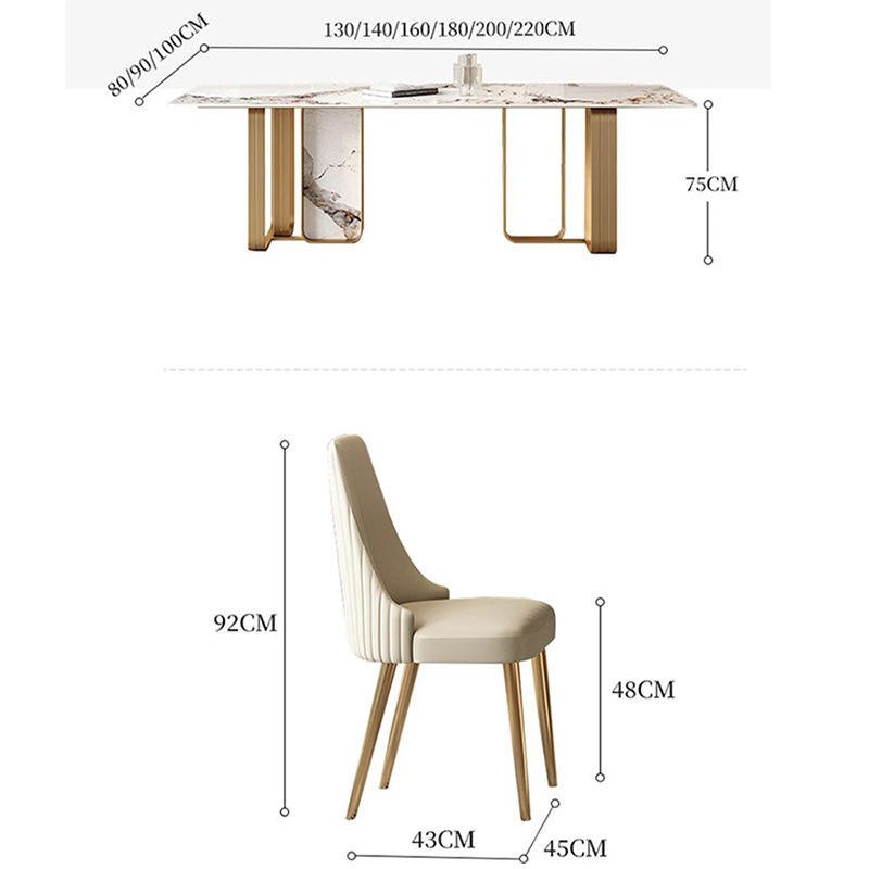 Italian Light Luxury Light Rock Plate Dining Table and Chair
