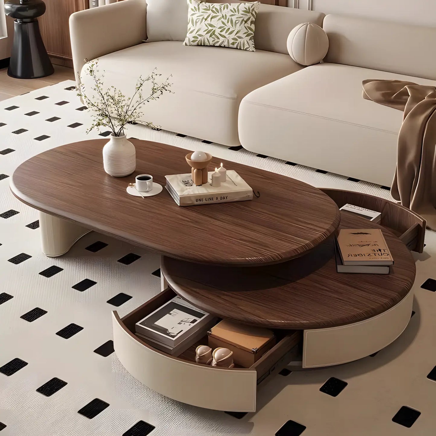Retro Style Light Luxury Telescopic Round Coffee Table