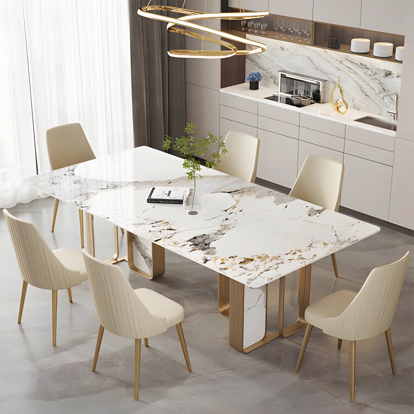 Italian Light Luxury Light Rock Plate Dining Table and Chair