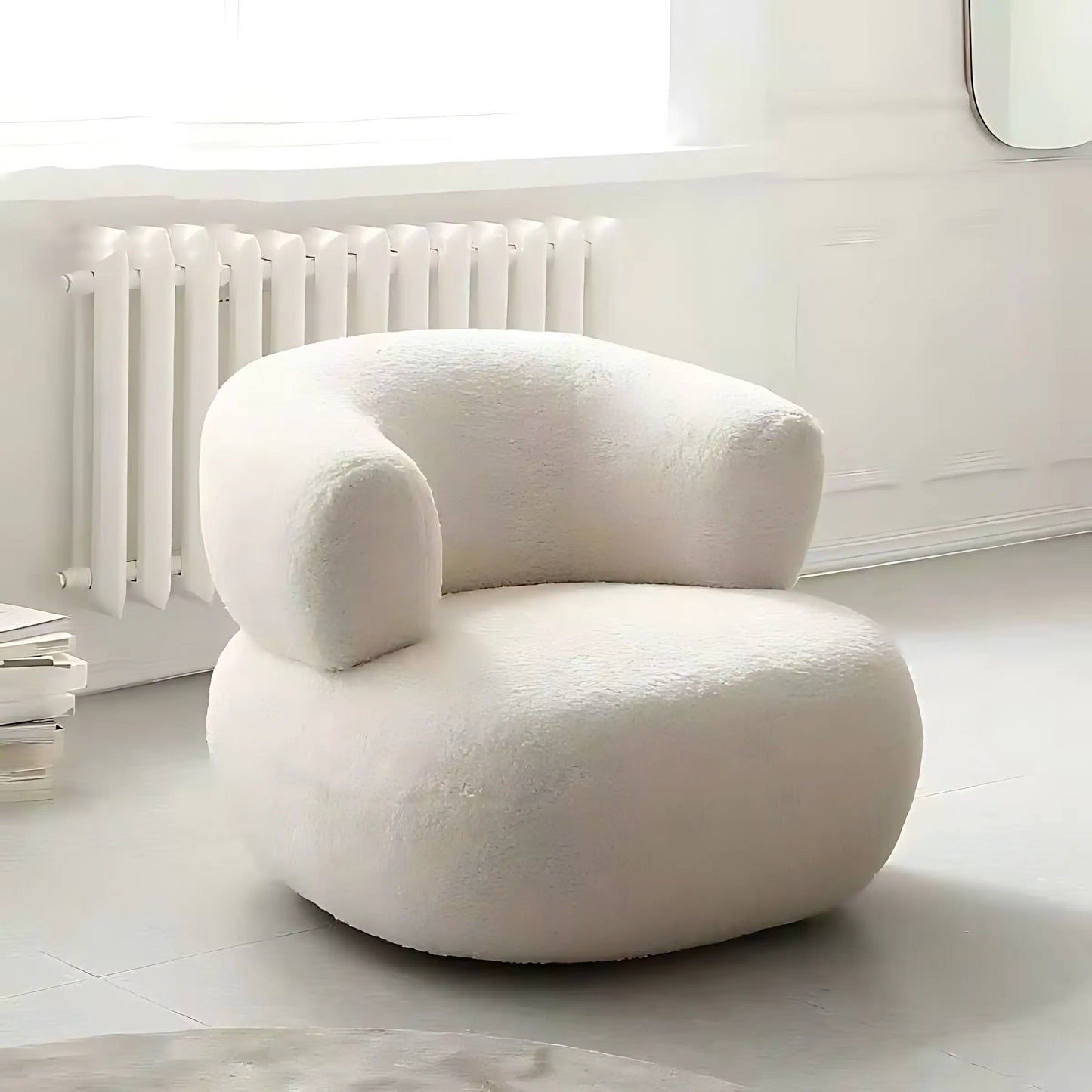 Modern Nordic U Shape Cream Boucle Upholstery Single Sofa Chair