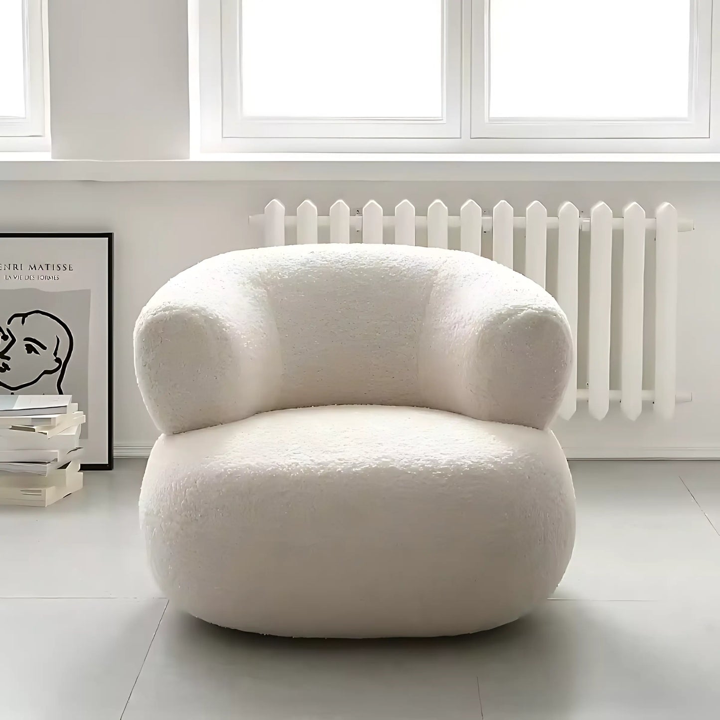 Modern Nordic U Shape Cream Boucle Upholstery Single Sofa Chair
