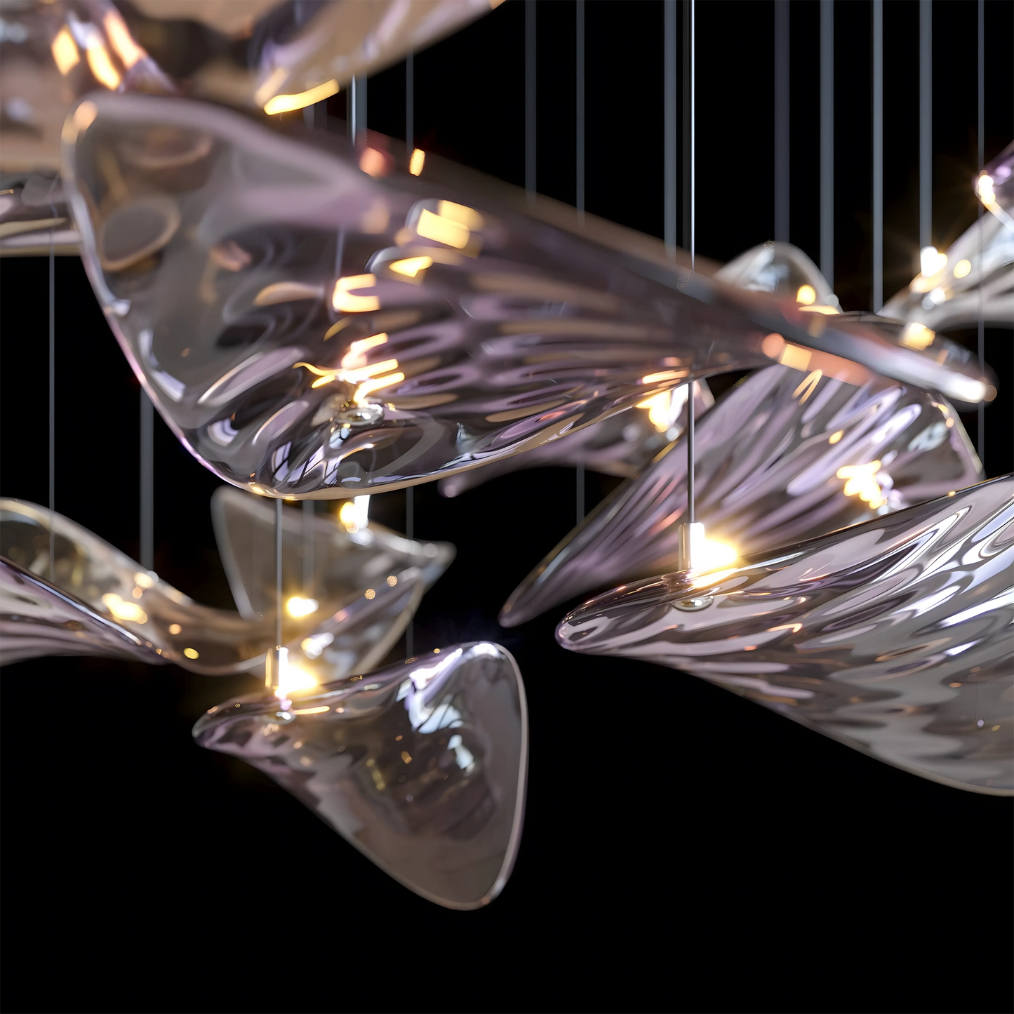 Custom Glass Plate Slightly Purple Light Chandelier Pendant Light