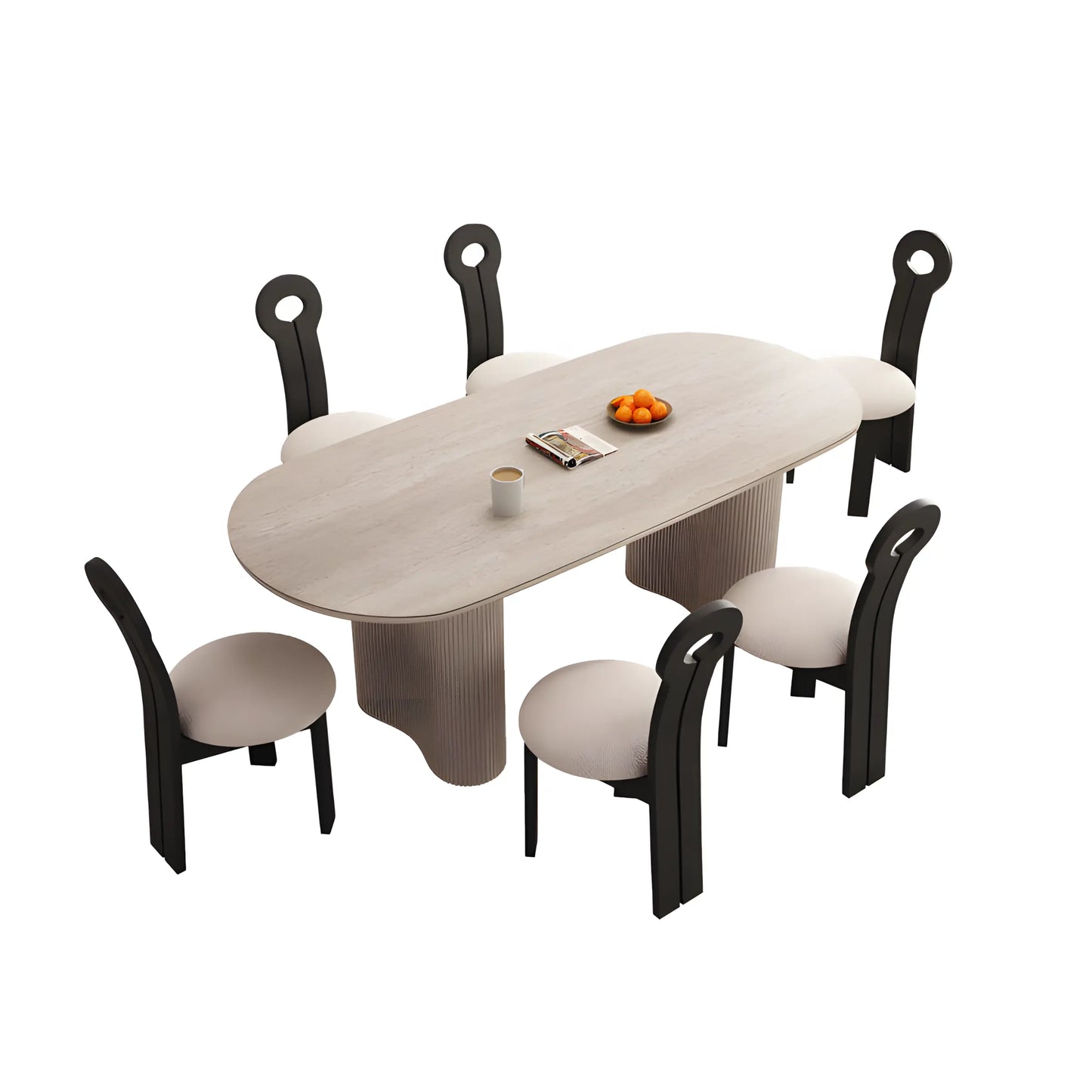 Ancient Style Oval Cave Stone Rock Plate Dining Table and Chair