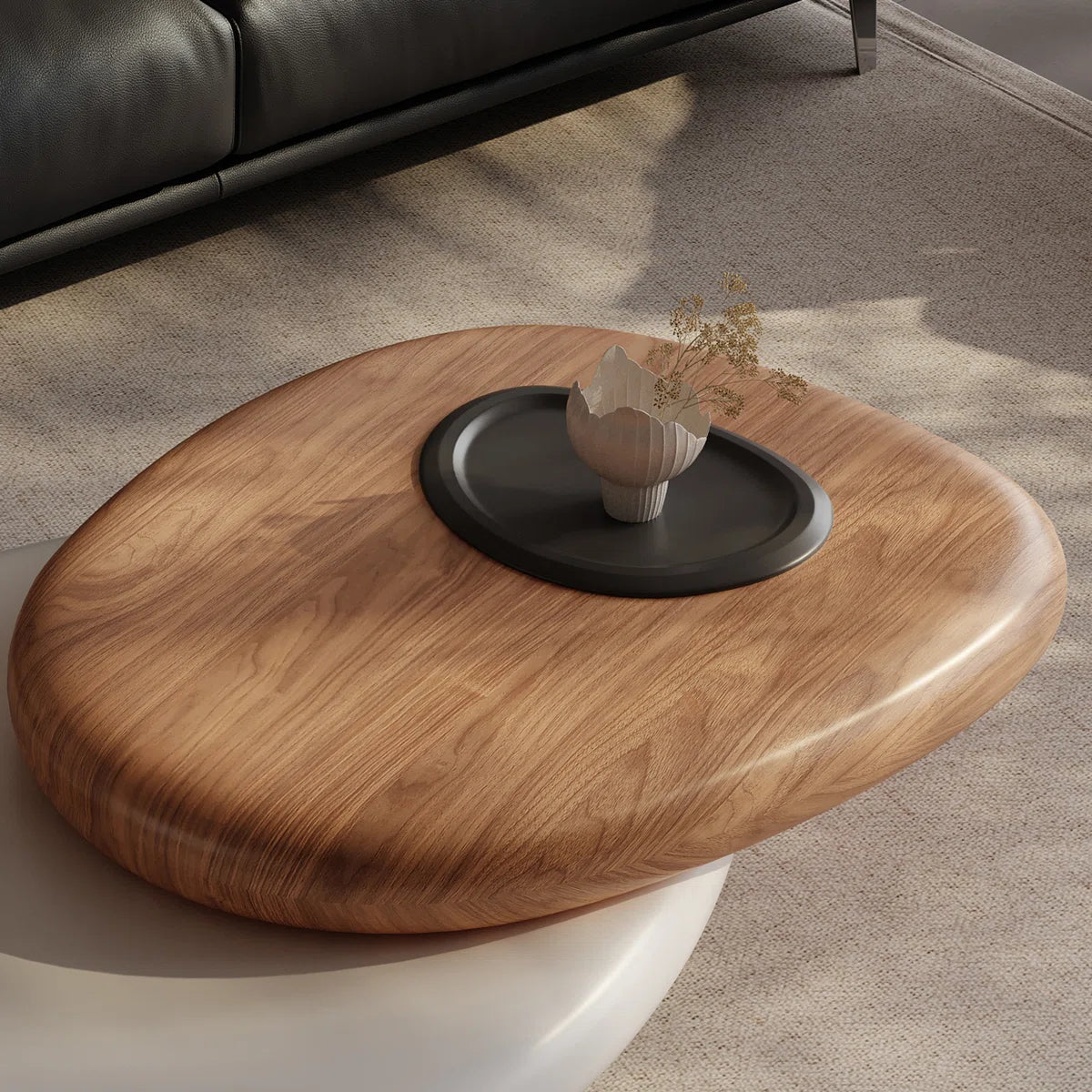 Italian Modern Style Coffee Table Minimalist Walnut Veneer Oval Shaped