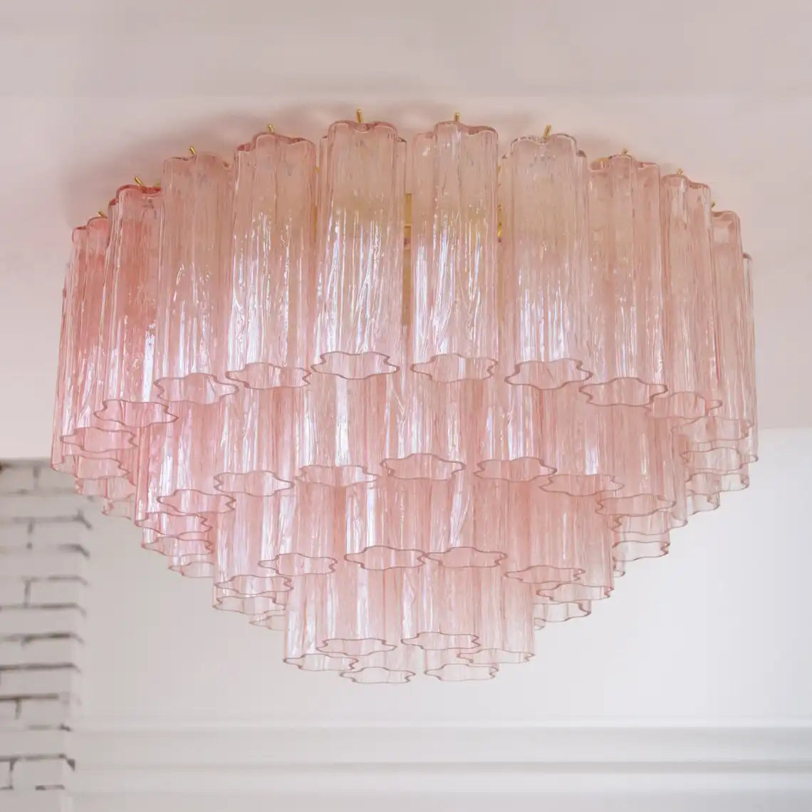 Large ceiling light with Cipria Murano Glass Tronchi, Made in Italy