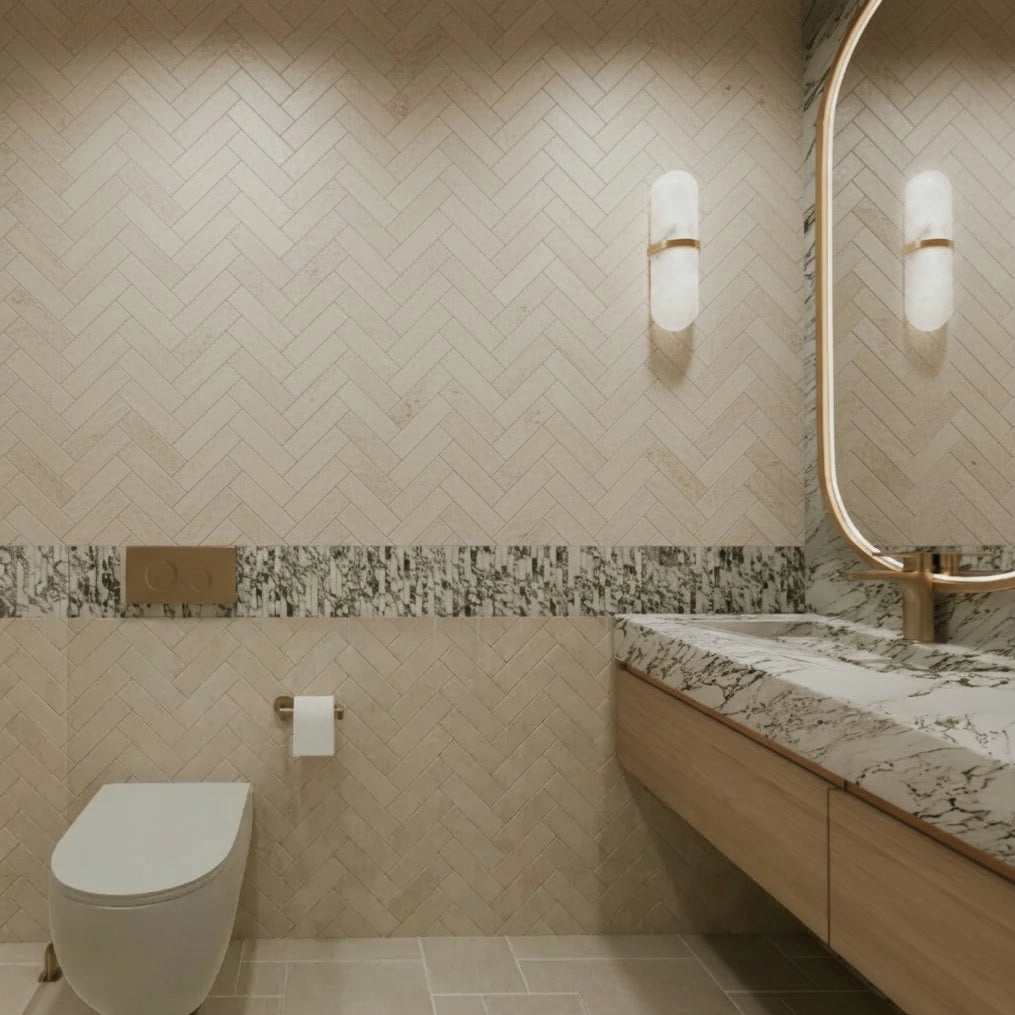 Limestone Herringbone Wall Tiles
