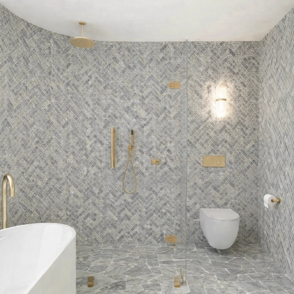 Silver Gray Travertine Herringbone Wall Tiles