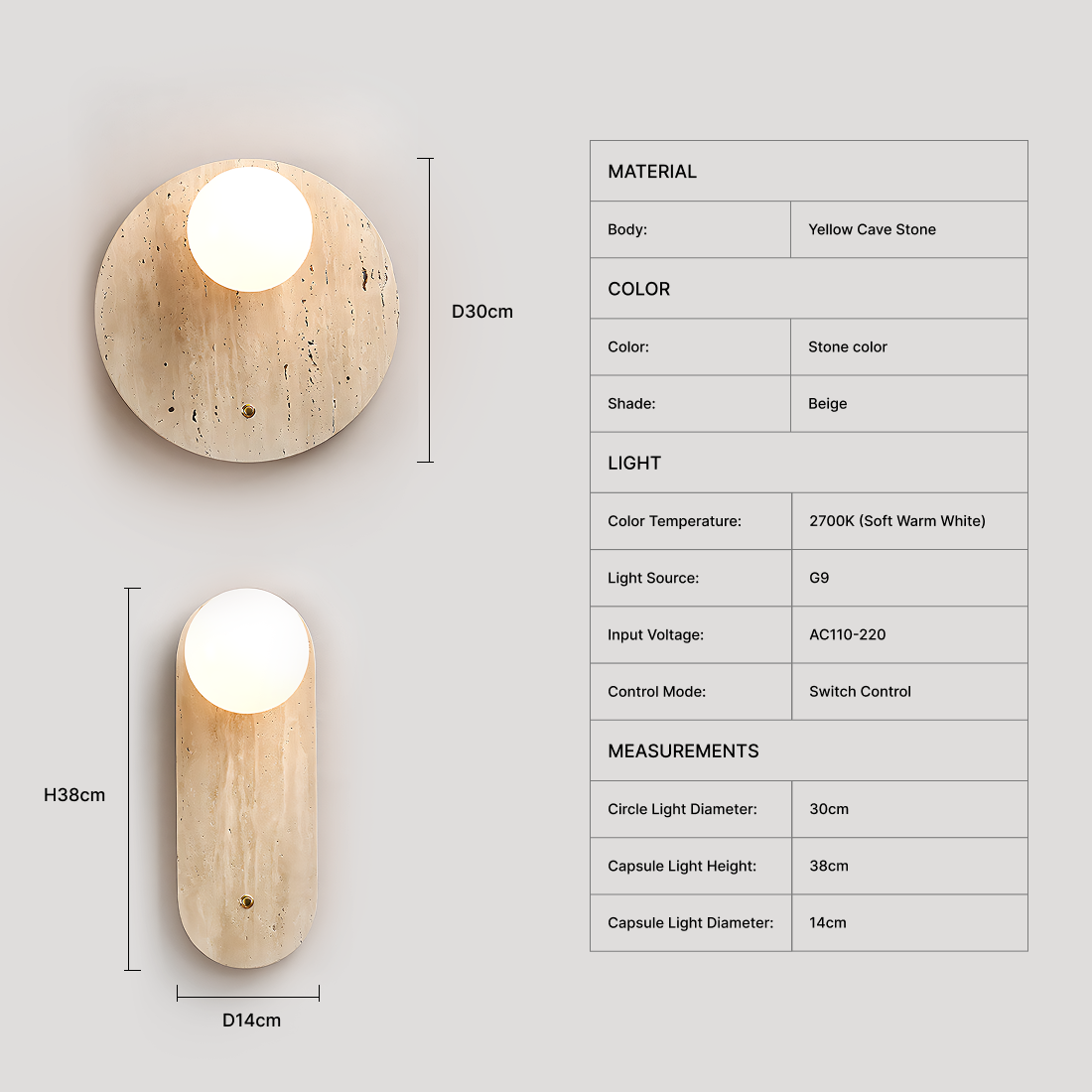 Travertino Wall Sconce