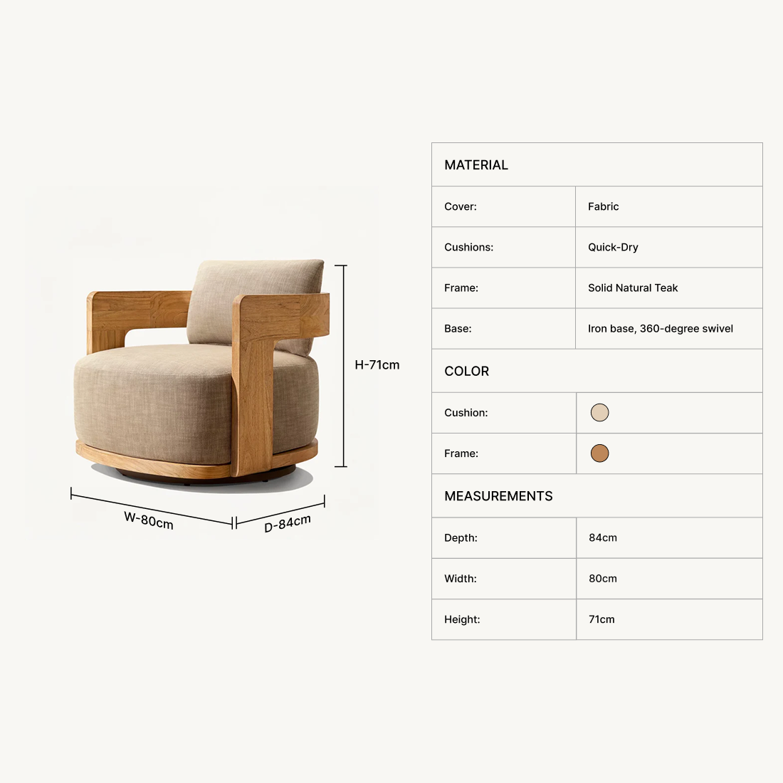 Caelen Teak Swivel Lounge Chair