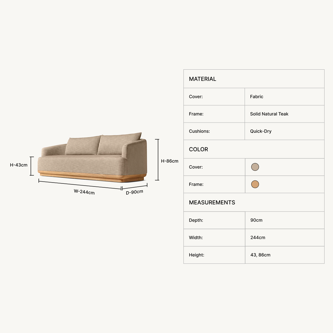 Teyric 3-Seater Teak Sofa