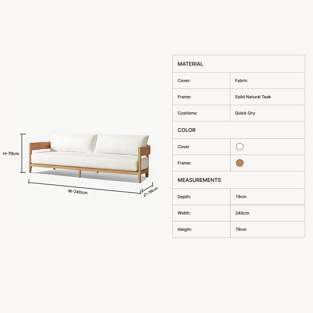 Nuvor 3-Seater Teak Sofa