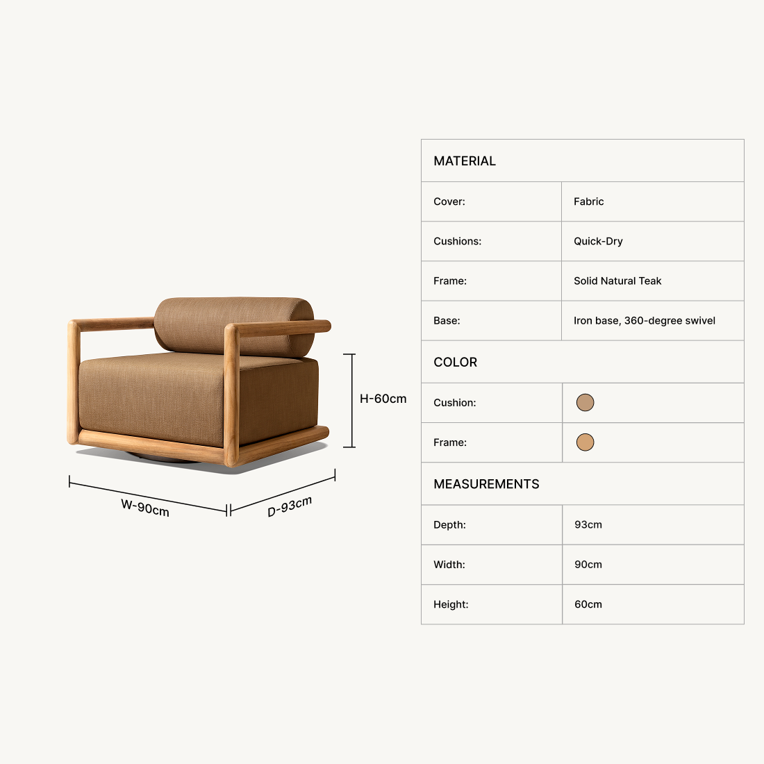Auren Teak Swivel Lounge Chair