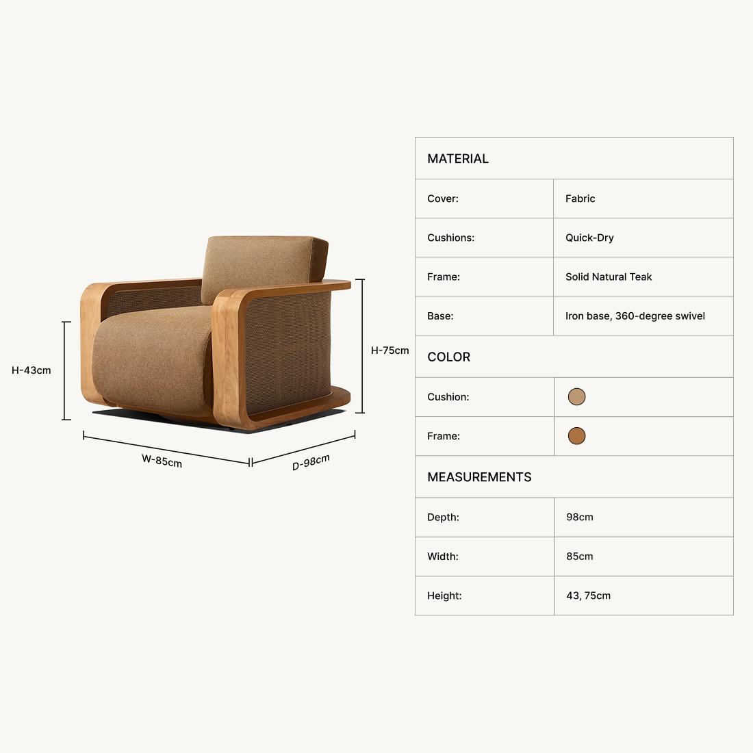 Myral Teak Swivel Lounge Chair
