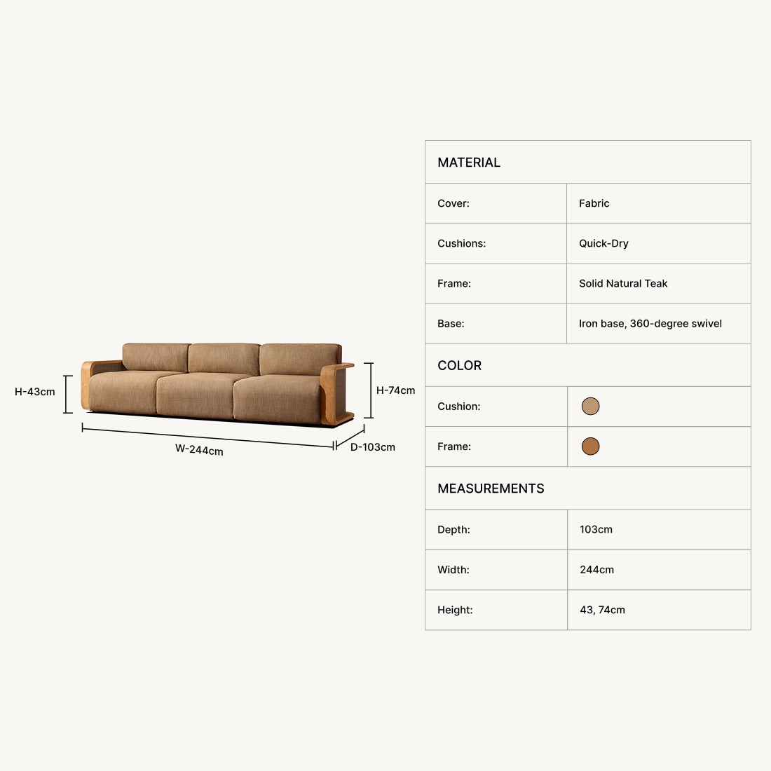 Myral 3-Seater Teak Sofa