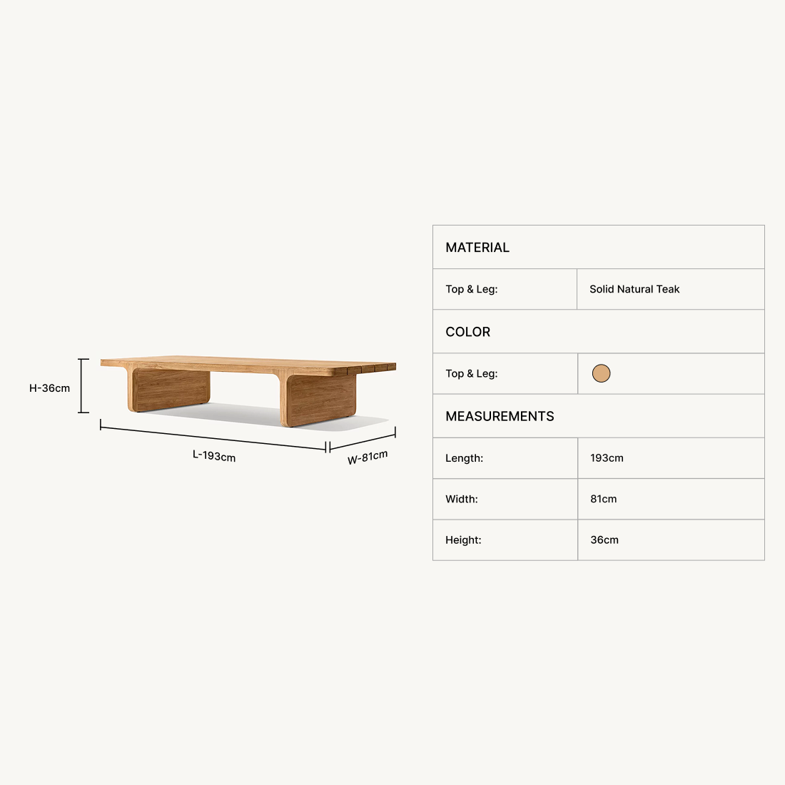 Myral Teak Rectangular Coffee Table