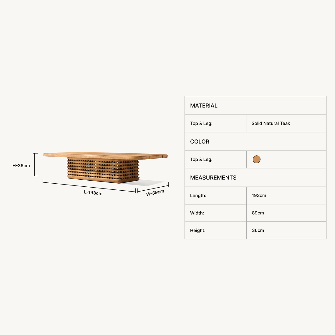 Zyric Teak Rectangular Coffee Table