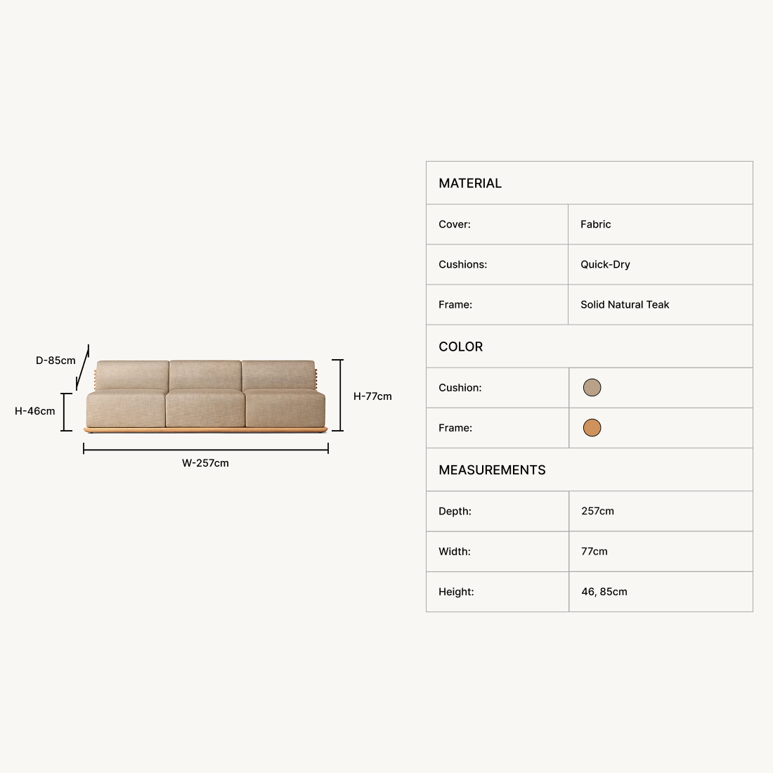 Zyric 4-Seater Teak Sofa