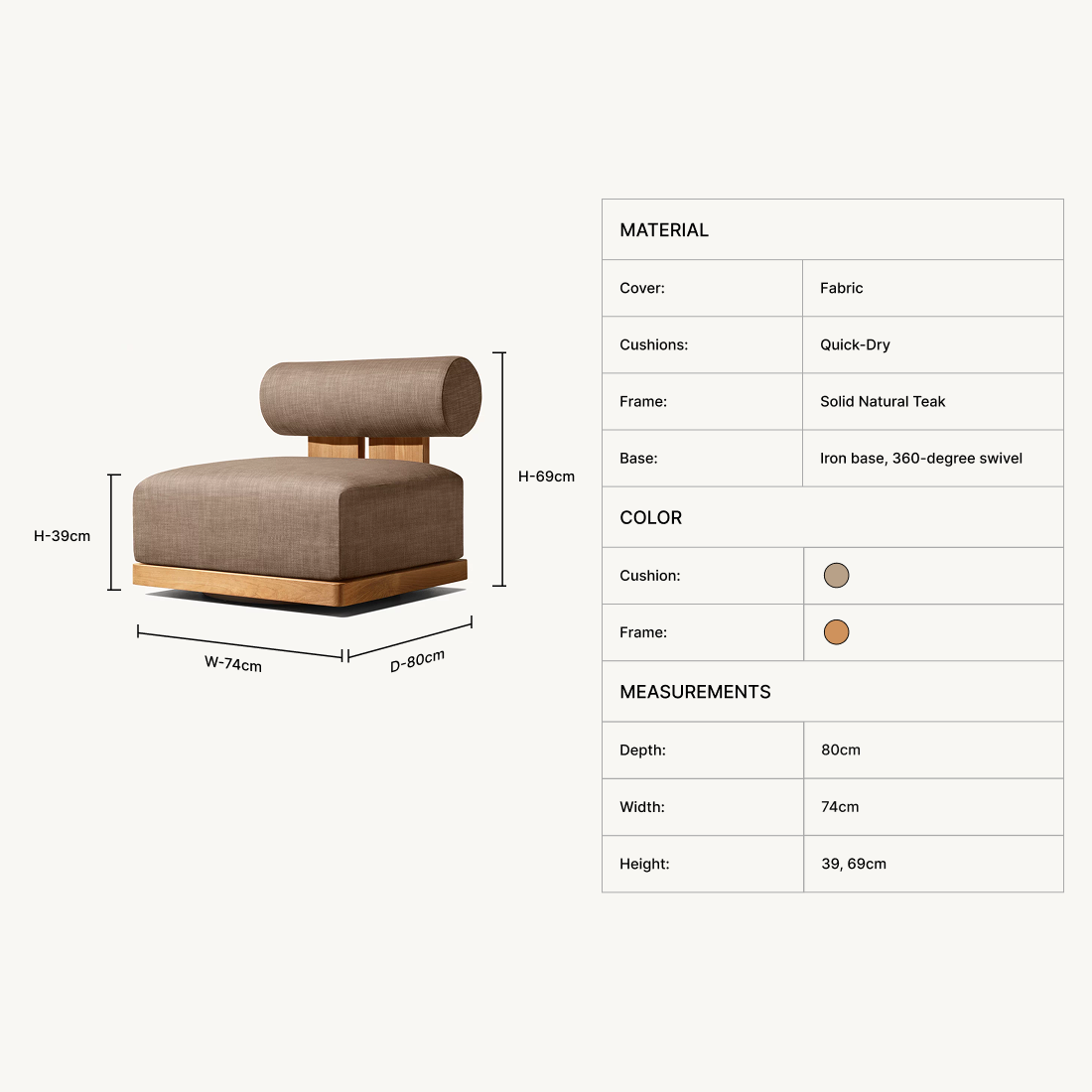 Ovelle Swivel Teak Chair