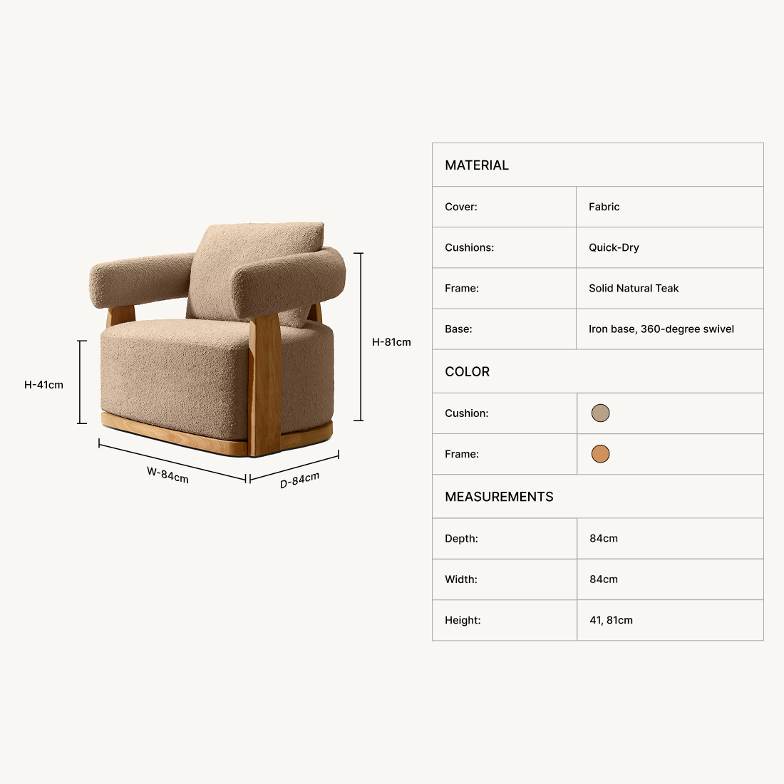 Kavien Teak Swivel Lounge Chair