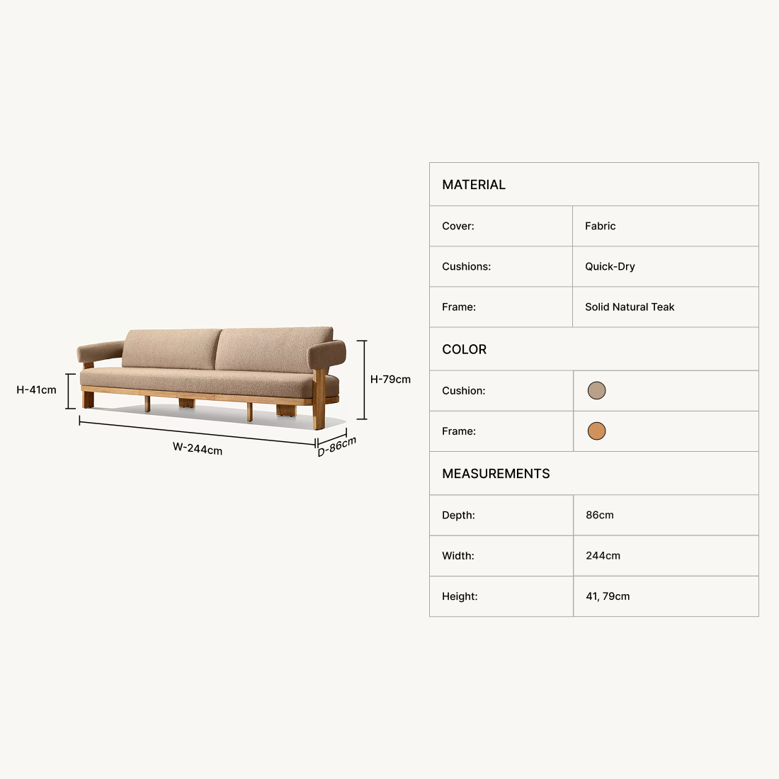 Kavien 3-Seater Teak Sofa